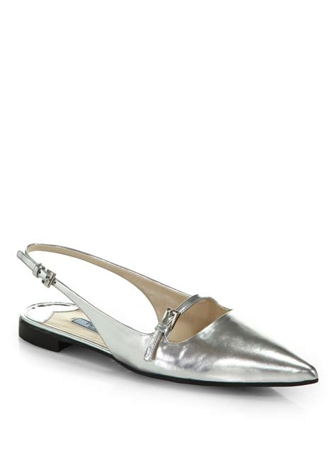 prada pointy toe flat silver